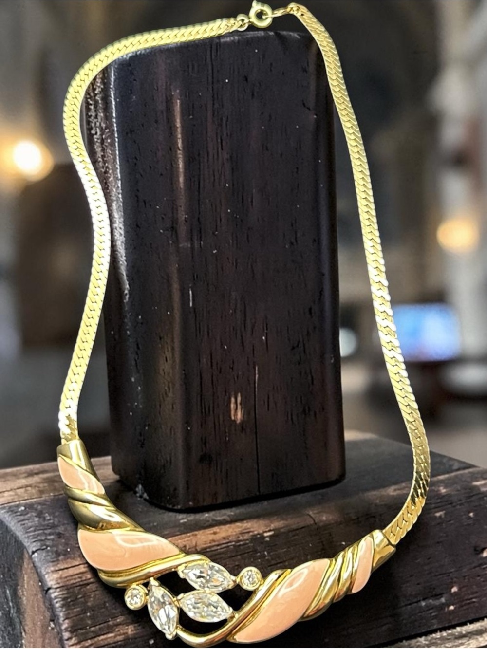 15.5” Vintage Trifari Necklace with Crystal Rhinestone Accents. Unique!